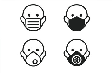 Obraz premium A set of face, nose, and mouth virus mask icons is available, featuring simple black and white masks and respirator drawings for use during the coronavirus covid-19 virus outbreak prevention