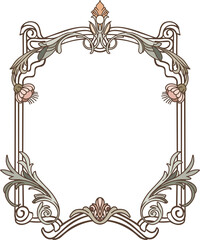 Modern, art deco, art nouveau. Ready-made frame of isolated, botanical, graceful elements, stylized as art deco, art nouveau for branding, advertising, wedding design. ​​Digital illustration