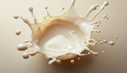 Splash of milk creating droplets and a ripple effect.