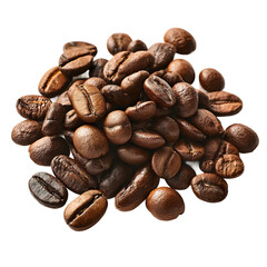 Fototapeta premium Coffee Bean Assortment: A close-up shot reveals a pile of roasted coffee beans, showcasing their rich, dark color and distinctive textures.
