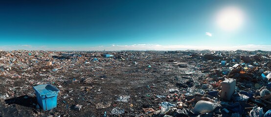 Vast landscape covered in litter under a bright sun.