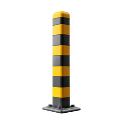 Yellow and black safety bollard, isolated on transparent background