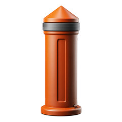 Orange bollard with a cone top, isolated on transparent background
