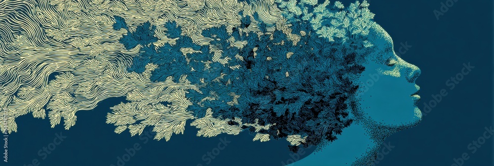 Poster conceptual design illustrating the calming effects of nature on the nervous system for relaxation an