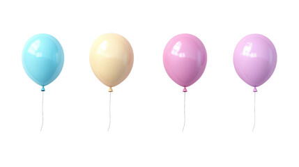 Colorful pastel balloon set floating in the air with soft shadows, perfect for party, birthday, and festive celebration themes, isolated on white background