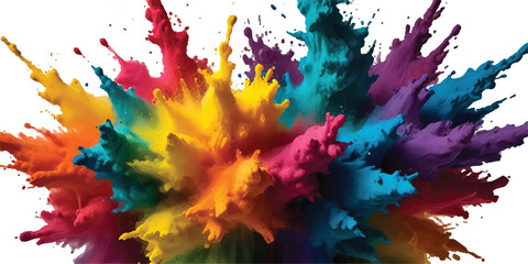 Colorful holi powder on white background. Colorful vibrant rainbow holi paint color powder explosion with bright colors isolated white background. colorful mixed rainbow powder explosion,
