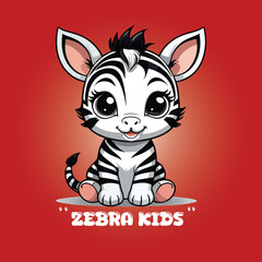  cute zebra cartoon character for kids with red background vector illustration