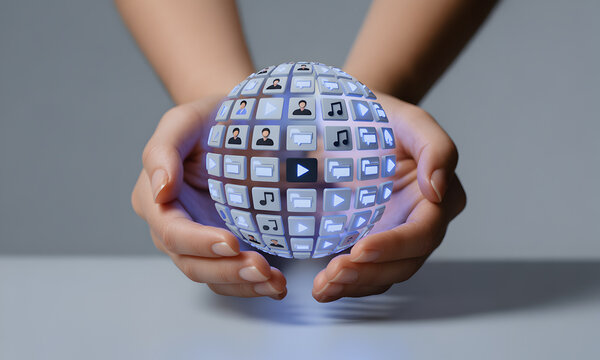 Global Network in Hands Concept