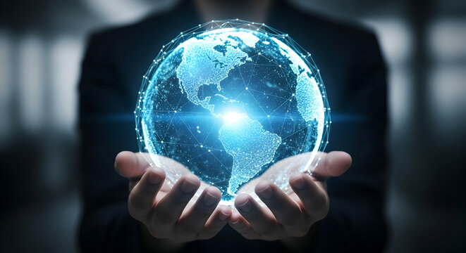 Global Network in Hands, Digital World