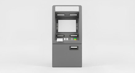 Blank ATM screen and cash receipt slot isolated, 3d rendering, Isolated fintech branding, banking UI, transaction template.