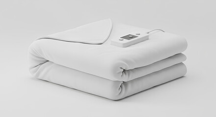 Blank, empty electric blanket with control unit folded isolated, 3d rendering, Isolated sleep tech, winter comfort, appliance template.