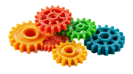 Colorful Gears: A vibrant collection of interlocked gears in an array of vivid hues. Illustrating the interconnectedness and synergy of different components working harmoniously together.