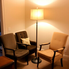 Brown wooden chair with backrest and soft beige seat. Furniture for dining room. Flat vector design Brown wooden chair with backrest and soft beige seat. Furniture for dining room. Flat vector design