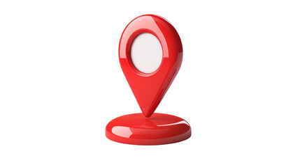 Flat design red navigation pin with circle base, isolated on white background