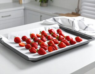 Fresh Strawberries Baking Sheet Kitchen Prep.