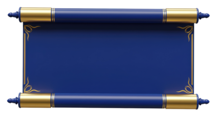 Luxurious Royal Blue and Gold Blank Scroll Banner Illustration Isolated