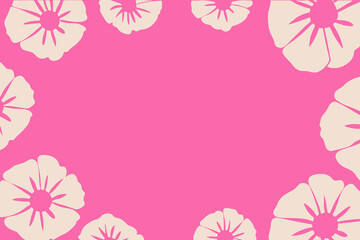 Pink floral border vector illustration on soft beige background with delicate flower design, place for a text