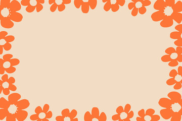 Orange floral border vector illustration with bold flower shapes on pastel beige background, place for a text