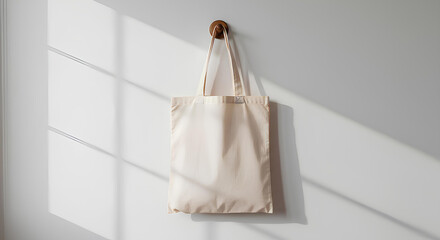 Blank cotton tote bag hanging mockup