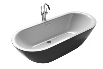 A modern bathtub with chrome faucet isolated on a transparent background