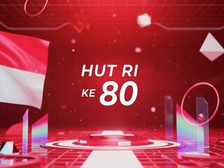 Generative AI image of red and white background with futuristic style of 80th Indonesian Independence Day written on it