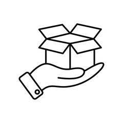 Hand holding a box line icon design with editable stroke
