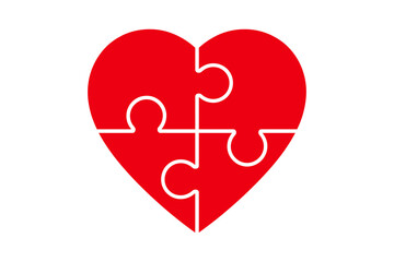 Red heart shape constructed from puzzle pieces icon