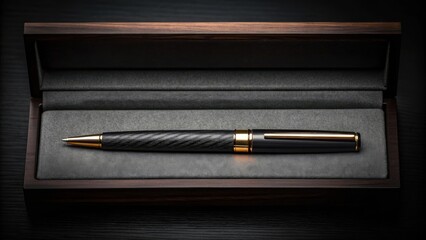 Elegant black and gold pen in wooden box