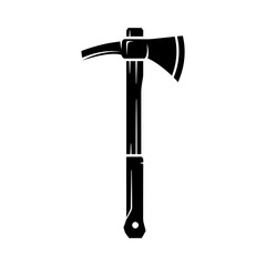 A black and white vector illustration of a fire axe with a pick end and a hole in the handle.