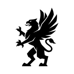 Silhouette of a powerful griffin, standing tall with outstretched wings.