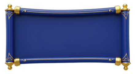 Horizontal Royal Blue Scroll Banner Illustration with Gold Trim and Copy Space