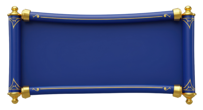Horizontal Royal Blue Scroll Banner Illustration with Gold Trim and Copy Space