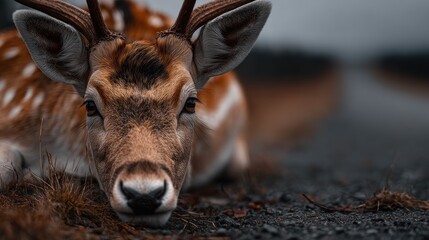 Portrait of a Calm Fallow Deer Resting in a Natural Habitat Outdoors