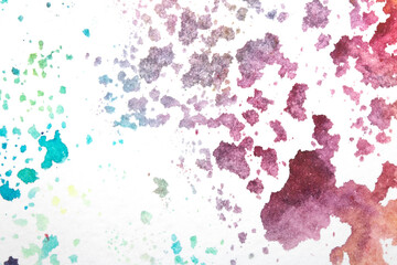 Vibrant Explosion of Multicolour Rainbow Watercolour Paint Splatters and Circles Spots on White Background