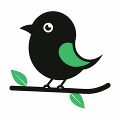 Cute bird siting branch icon vector on white background.