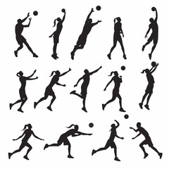 Volleyball Player Silhouettes Collection in Action Poses