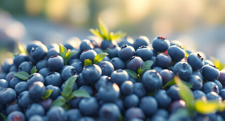 A scene of blueberry mound with bokeh highlights, illustrated in soothing tones, painted in oil pastel