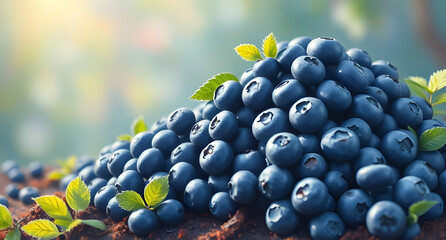 A scene of blueberry mound with bokeh highlights, illustrated in soothing tones, painted in oil pastel