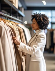 Woman Shopping Clothes Boutique Retail Store.