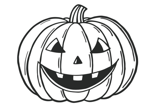 Winking jack o lantern line art clean stroke halloween design for print and web