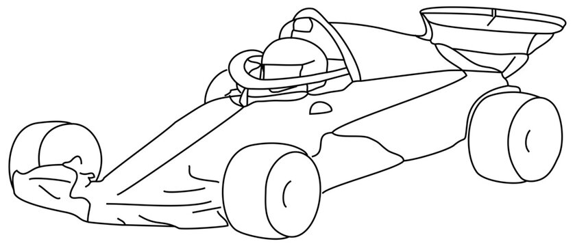 Design a race car that barrels at a mind-boggling clip around speedways. A racer drawn with simple lines inside a formula racing car