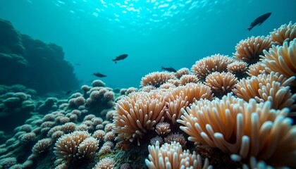 Coral reef with fish swimming underwater