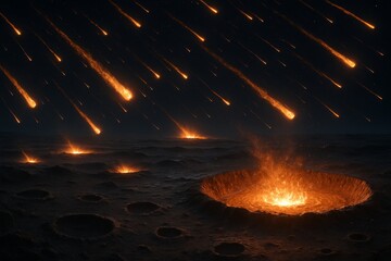 Alien Meteor Shower Over Barren World