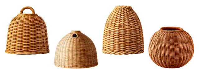 Natural rattan woven lamp shades isolated on transparent background