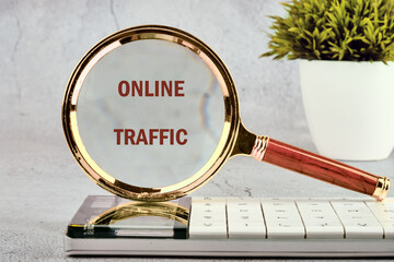 The conceptual text of ONLINE TRAFFIC. A place to copy. Business, technology, internet and...