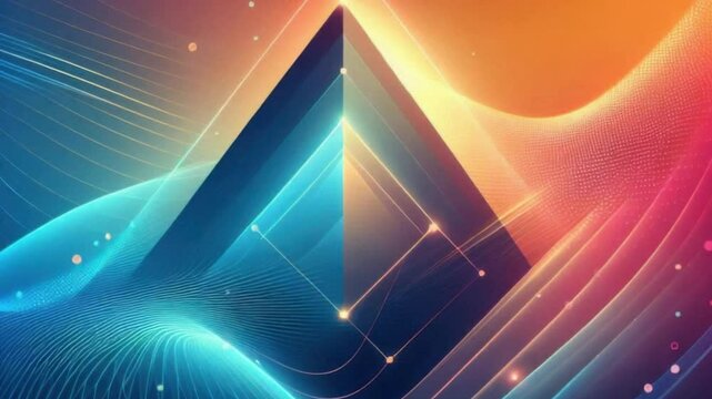 Abstract A split peak with blueorange hues surrounded by glowing lines  patterns