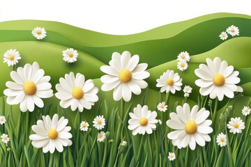 A serene field of daisies blooming in spring a symbol of renewal and simple joy in white background. Generative Ai