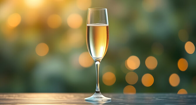 Champagne flute styled soothing, placed with bokeh highlights, rendered in 3D low-poly