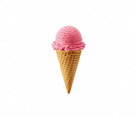 Single scoop of pink ice Cream in waffle cone Isolated on White Background