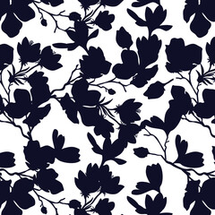 Fototapeta premium Seamless pattern of minimalist silhouette flower two-tone with plain background. Modern floral pattern, Vintage floral background, Pattern for design wallpaper, Gift wrap paper and fashion prints.